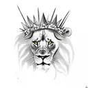 Lion with thorn crown and flowers around him tattoo design idea