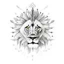 Lion with thorn crown and flowers around him tattoo design idea