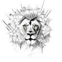 Lion with thorn crown and flowers around him tattoo design idea