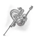 Arm tattoo with musical instruments, guitar, bass, drums, keyboards and microphone tattoo design idea