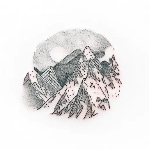 Mountain Scene, waterfall, hike trail tattoo design idea