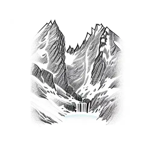 Mountain with waterfall, black and white, include line work  tattoo design idea