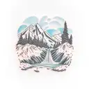 Mountain Scene, waterfall, hike trail tattoo design idea