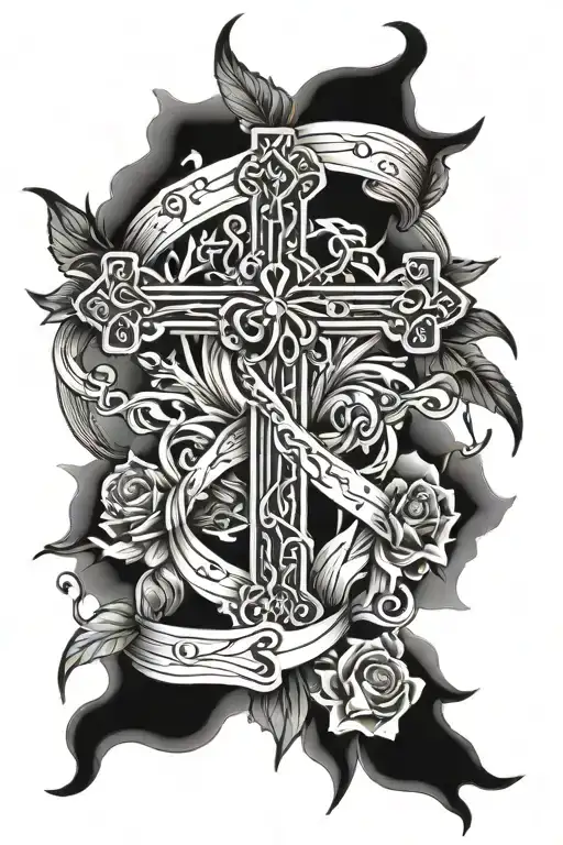 A cross and cancer ribbon tattoo design idea