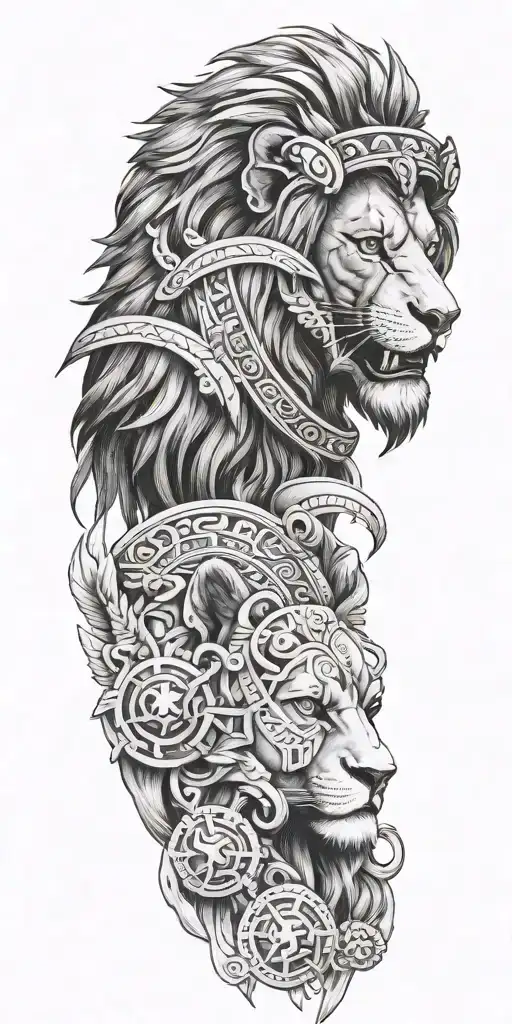 1 lion and Alexander the great and aztec warrior tattoo design idea