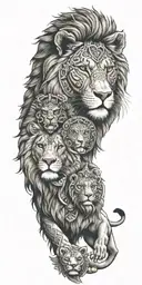 lion and Alexander the great and aztec warrior tattoo design idea