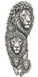 lion and Alexander the great and aztec warrior tattoo design idea