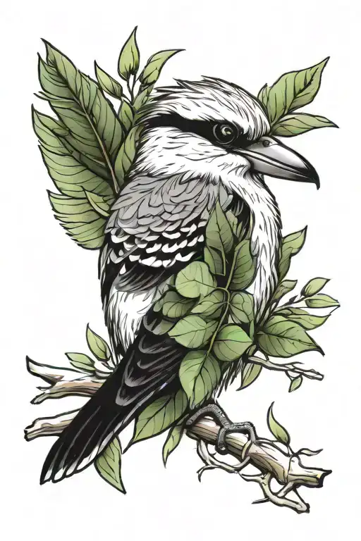 kookaburra and eucalyptus leaves tattoo design idea