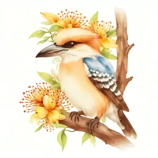 kookaburra and a wattle flower tattoo design idea