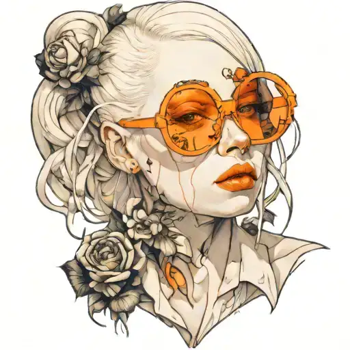 albino girl with orange sunglasses  tattoo design idea