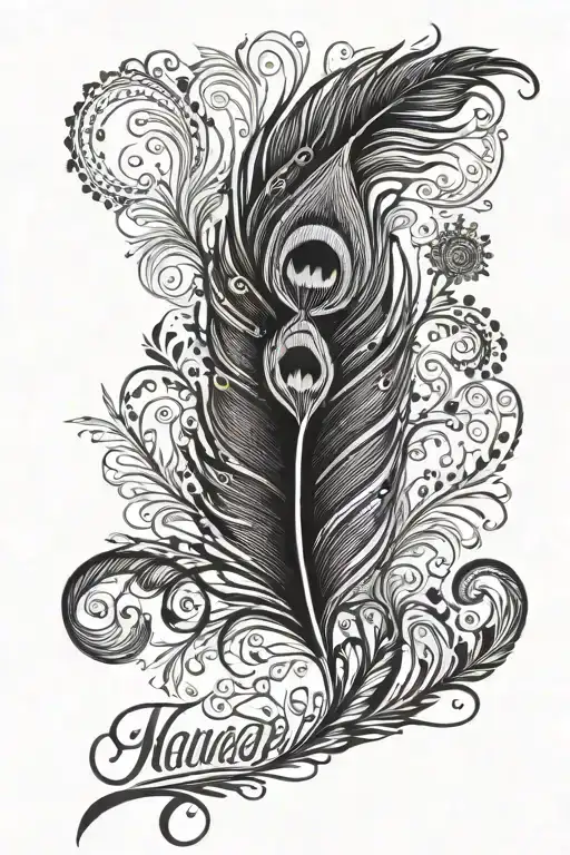 peacock feather and Namrata name written tattoo design idea