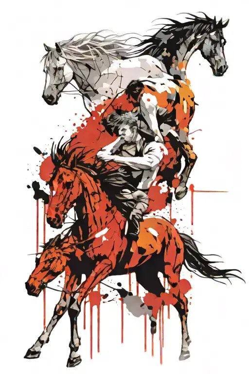 blue eyes, wild horses, sun rising tattoo design idea