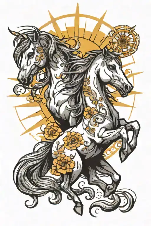 wild horses, blue eyes and the sun rising tattoo design idea