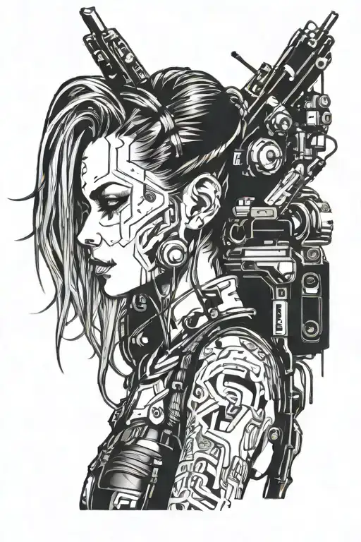 girl cyberpunk 2077 tattoo design idea