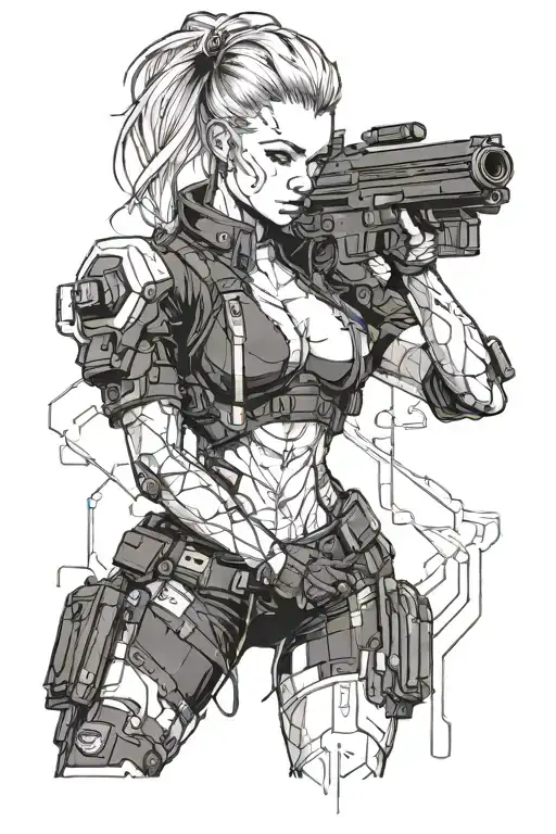 girl cyberpunk 2077 tattoo design idea