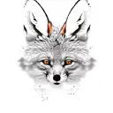 half black half white split through middle  fox full body sitting  tattoo design idea