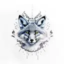 half black half white split through middle  fox full body sitting  tattoo design idea