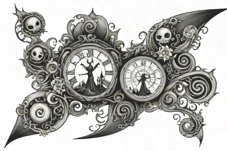 Tim Burton inspired tattoo sleeve tattoo design idea