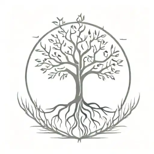 A minimalist tattoo of a tree of life with philosophical symbols integrated into the roots, reflecting the client's interest in philosophy and the interconnectedness of all things tattoo design idea