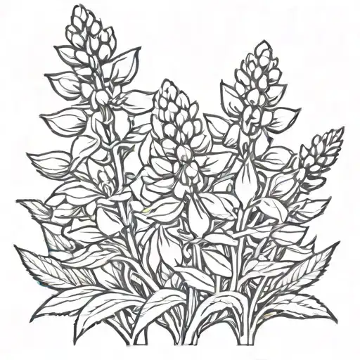 woodcut style lupine flower tattoo design idea