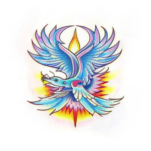 Tattoo design of flying pheonix with mandala pattern and lotus mandala at the bottom tattoo design idea
