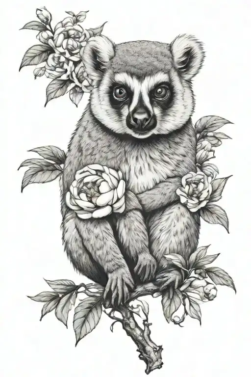 peony and lemur tattoo design idea