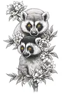 peony and lemur tattoo design idea