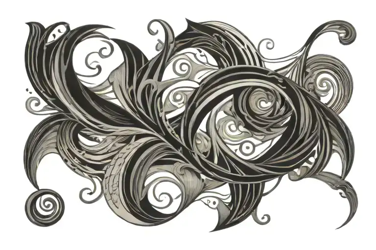 line linear wave vine abstract triple  tattoo design idea