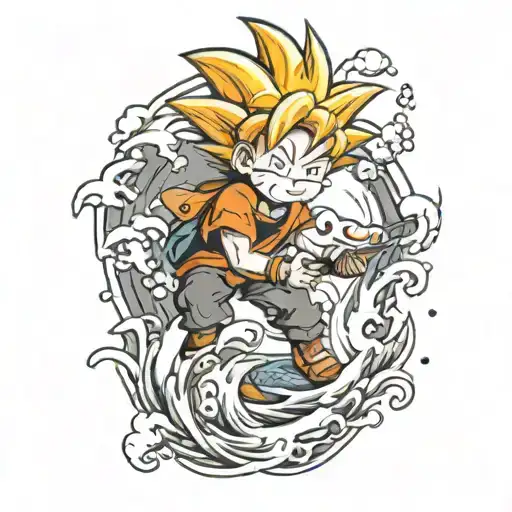 baby goku fishing tattoo design idea