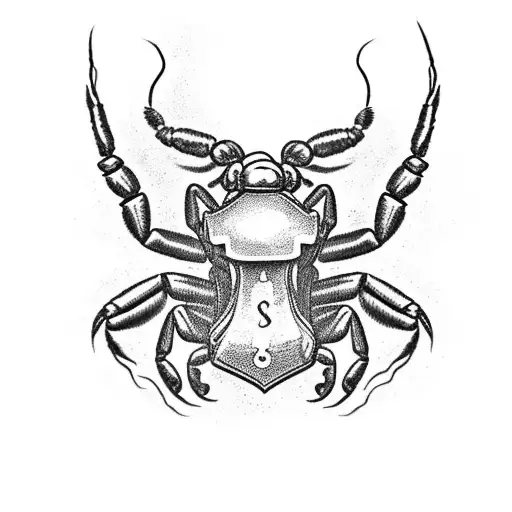 A realistic black-grey tattoo of a scorpion holding the scouts emblem like a scarab tattoo design idea