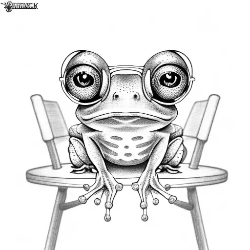 cartoon frog sitting on a chair tattoo design idea