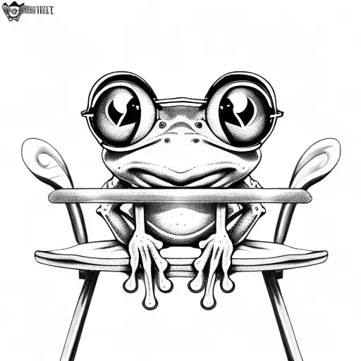cartoon frog sitting on a chair tattoo design idea