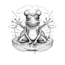 cartoon frog sitting on a chair tattoo design idea