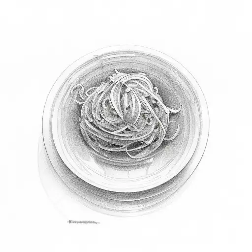 plato de spaghettis con salsa y que con el vapor del calor se forme la palabra "Mom" tattoo design idea