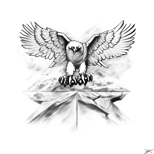 An eagle pulling a cross out of a large fractured rock with its wings spread tattoo design idea