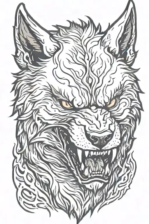 angry demon wolf head tattoo design idea