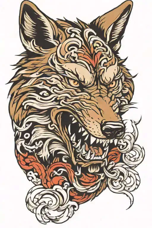 angry wolf head tattoo design idea