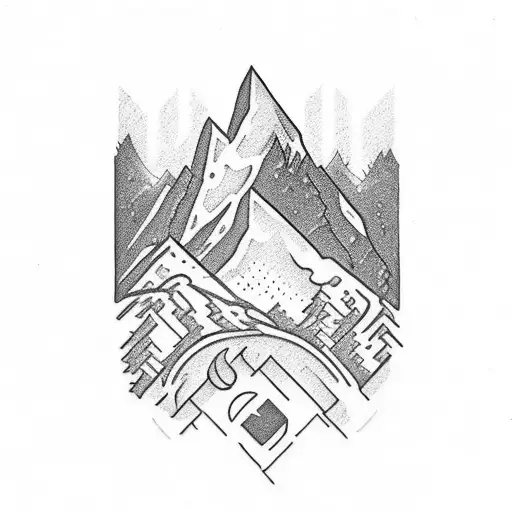 A beautifully intricate tattoo of a welding torch surrounded by realistic mountain scenery. tattoo design idea