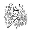 A minimalist tattoo of a person dancing in a club with neon lights and techno music notes in the background tattoo design idea