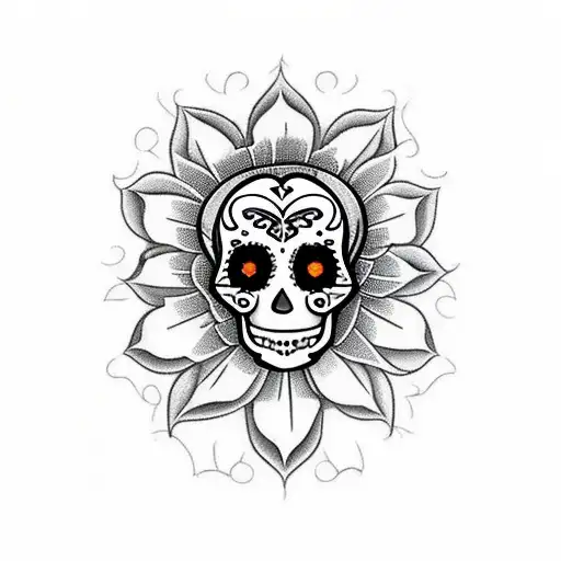 sacred heart, dia de los muertos, orange marigold tattoo design idea