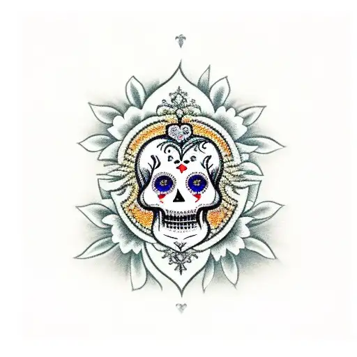 sacred heart, dia de los muertos, orange marigold tattoo design idea
