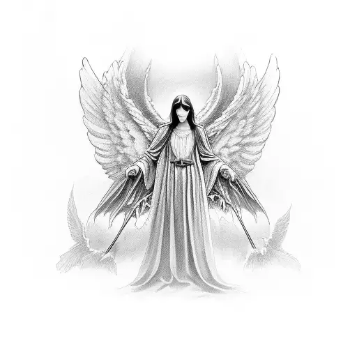 angels with gothic architecture tattoo design idea
