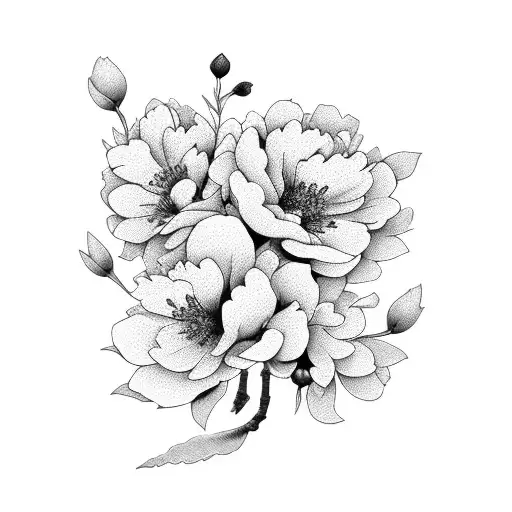 Cherry Blossom, Peony, Marigold tattoo design idea