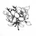 Cherry Blossom, Peony, Marigold tattoo design idea