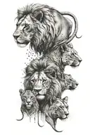pride of a lion, lioness and 4 lion cubs tattoo design idea