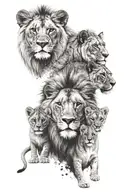 pride of a lion, lioness and 4 lion cubs tattoo design idea