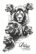 pride of a lion, lioness and 4 lion cubs tattoo design idea