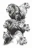 pride of a lion, lioness and 4 lion cubs tattoo design idea