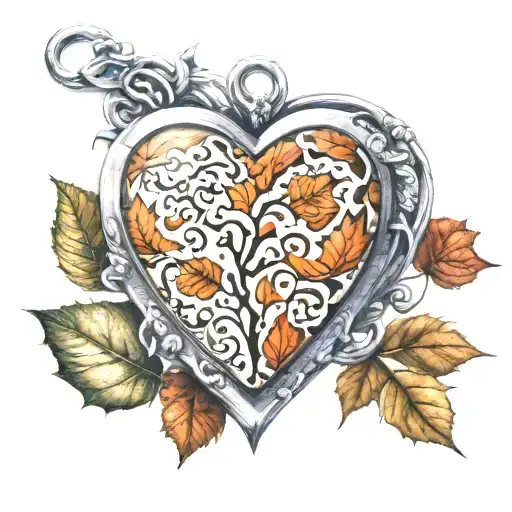 autumn with a heart shaped locket tattoo design idea