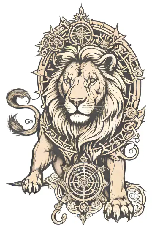 lion with compass rose tattoo design idea